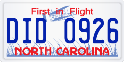 NC license plate DID0926