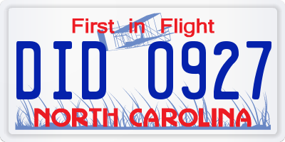 NC license plate DID0927