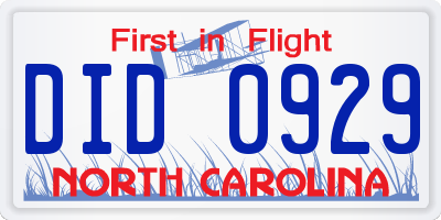 NC license plate DID0929