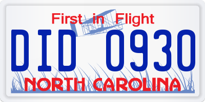 NC license plate DID0930