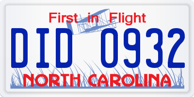 NC license plate DID0932