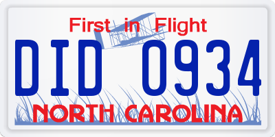 NC license plate DID0934