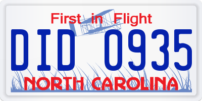 NC license plate DID0935