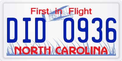 NC license plate DID0936