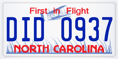 NC license plate DID0937