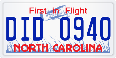 NC license plate DID0940