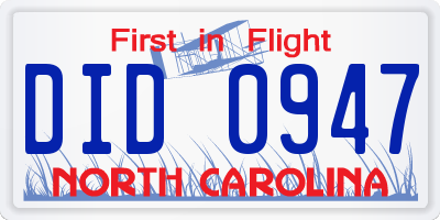 NC license plate DID0947