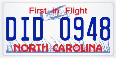 NC license plate DID0948