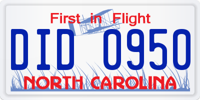 NC license plate DID0950