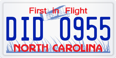 NC license plate DID0955