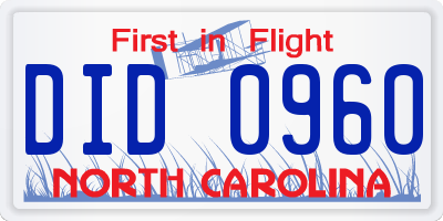 NC license plate DID0960