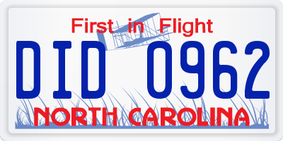 NC license plate DID0962