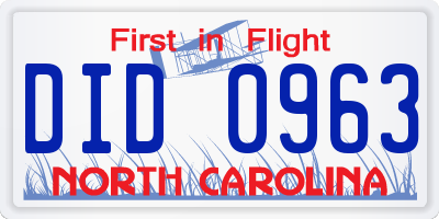 NC license plate DID0963