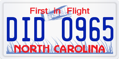 NC license plate DID0965