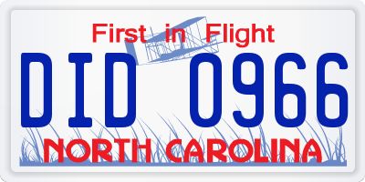 NC license plate DID0966