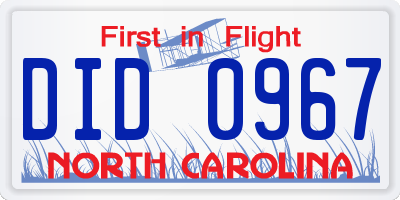 NC license plate DID0967