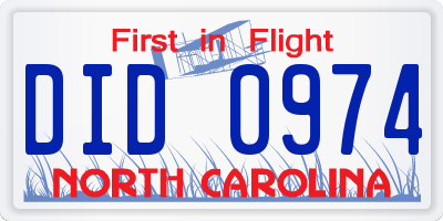NC license plate DID0974