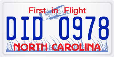 NC license plate DID0978