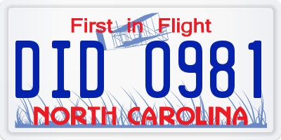 NC license plate DID0981