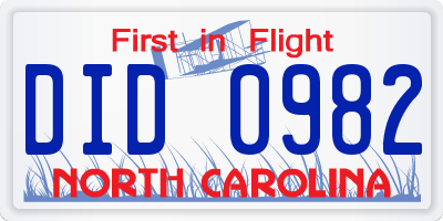 NC license plate DID0982