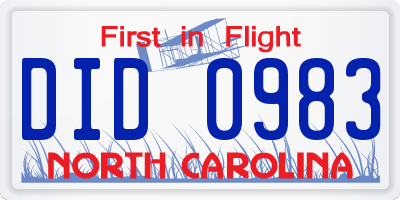 NC license plate DID0983