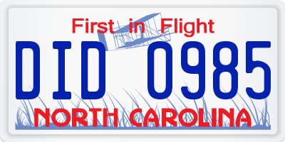 NC license plate DID0985