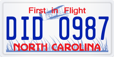 NC license plate DID0987