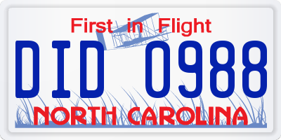 NC license plate DID0988