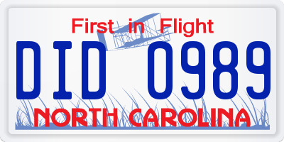 NC license plate DID0989