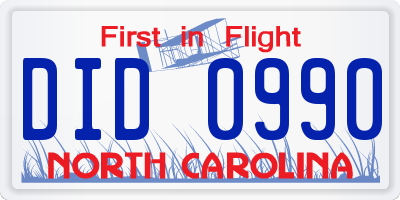 NC license plate DID0990