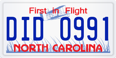 NC license plate DID0991