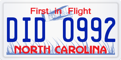 NC license plate DID0992