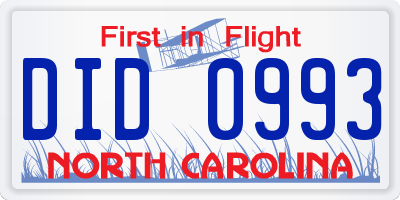 NC license plate DID0993