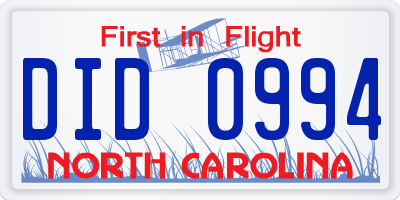 NC license plate DID0994