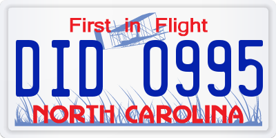 NC license plate DID0995