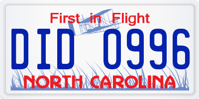 NC license plate DID0996