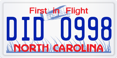 NC license plate DID0998