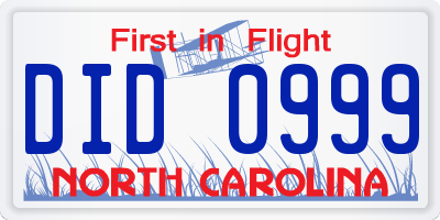 NC license plate DID0999