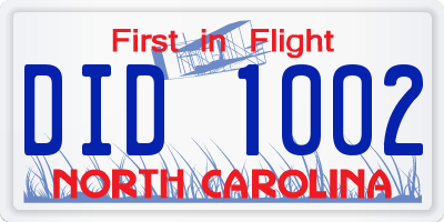 NC license plate DID1002