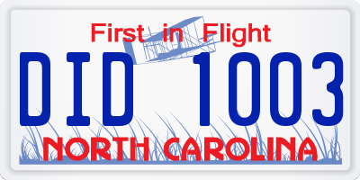 NC license plate DID1003