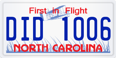 NC license plate DID1006