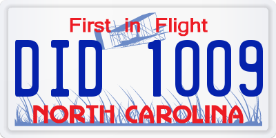 NC license plate DID1009