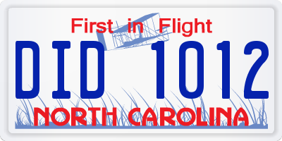 NC license plate DID1012