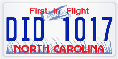 NC license plate DID1017