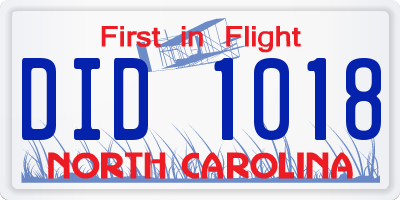 NC license plate DID1018