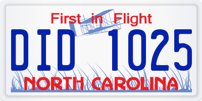 NC license plate DID1025