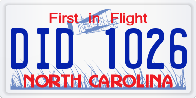NC license plate DID1026