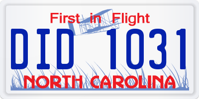 NC license plate DID1031