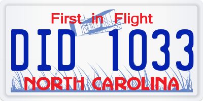 NC license plate DID1033