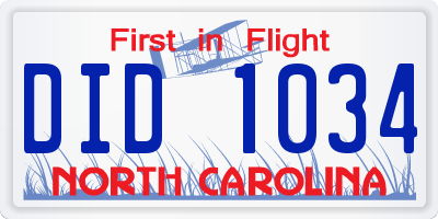 NC license plate DID1034